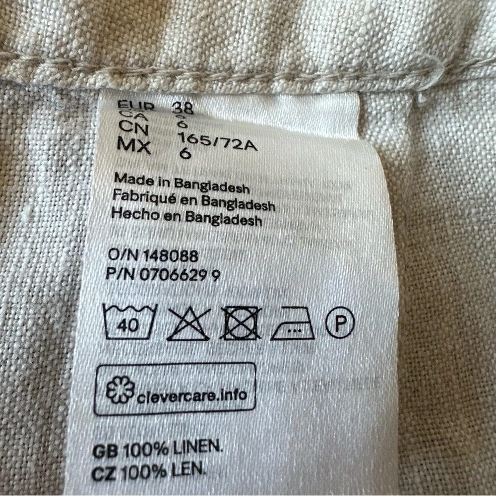 H&M 100% Linen Neutral Wash High Waisted Pants Sz 6